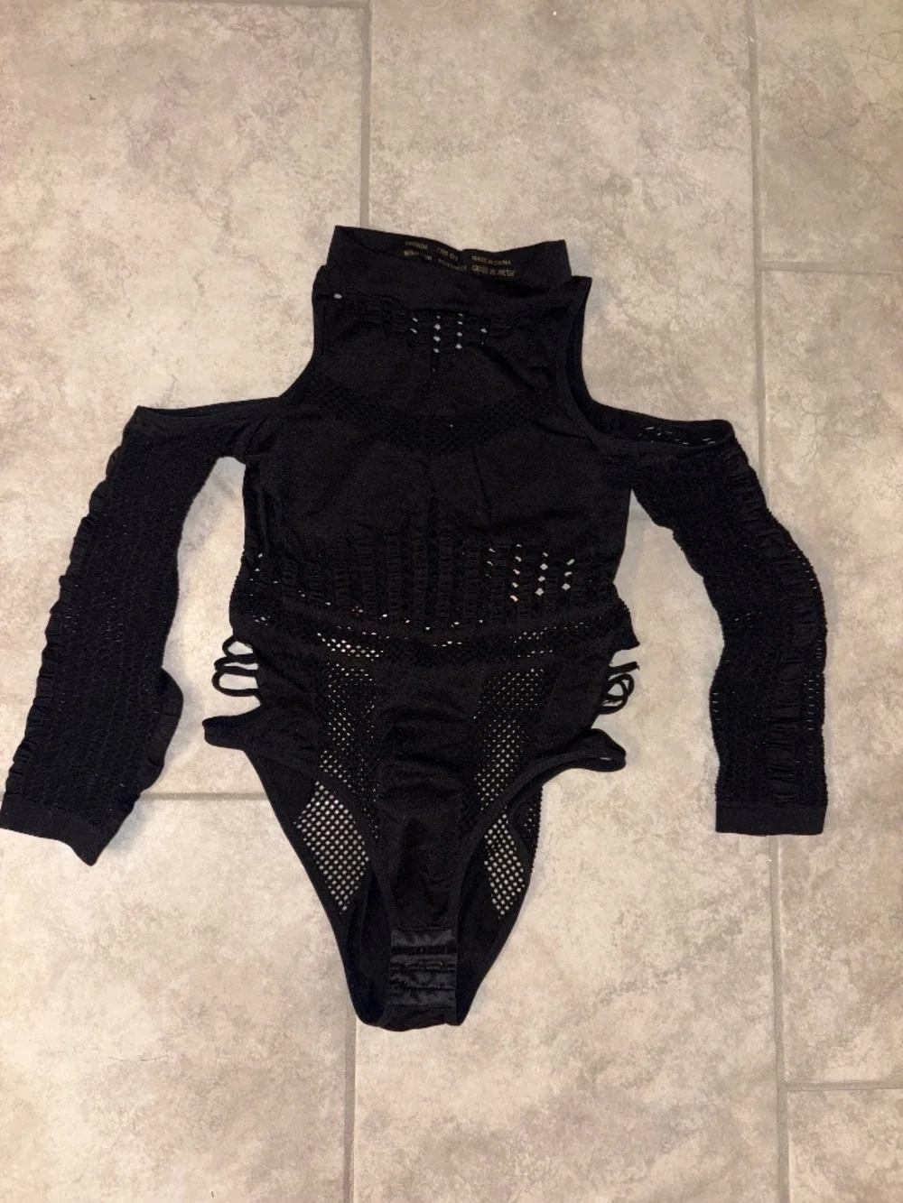 NWOT! HAUTY Women Black 1Piece Cold Shoulder Seamless Sheer Bodysuit Lingerie OS